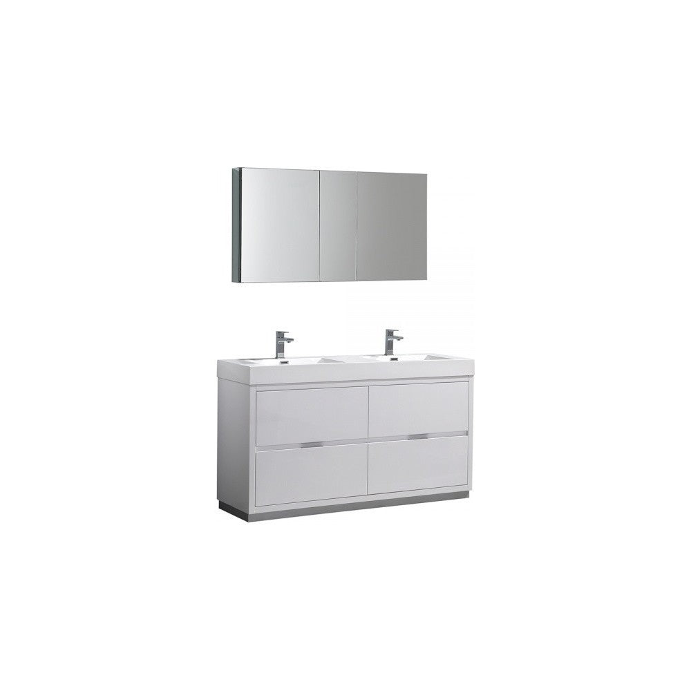 60 White Free Standing Double Sink Modern Bathroom Vanity w/ Medicine Cabinet