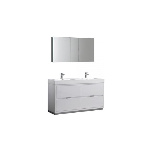 60 White Free Standing Double Sink Modern Bathroom Vanity w/ Medicine Cabinet