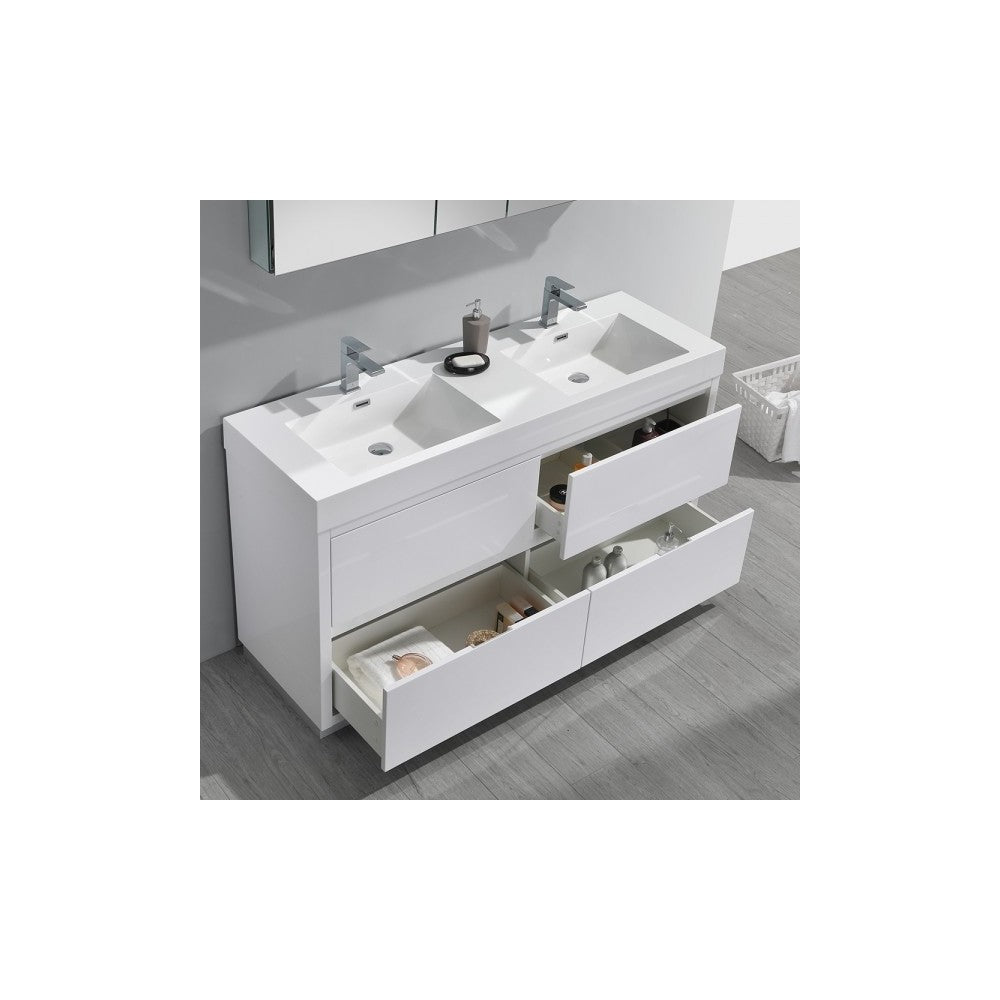 60 White Free Standing Double Sink Modern Bathroom Vanity w/ Medicine Cabinet