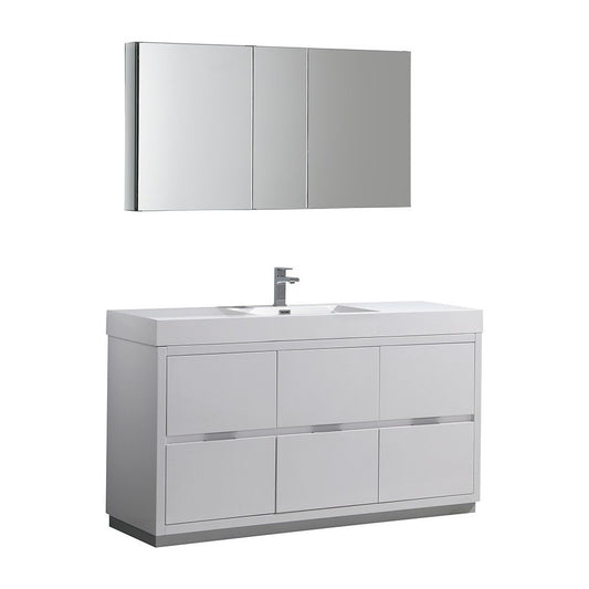 60 White Free Standing Modern Bathroom Vanity w/ Medicine Cabinet