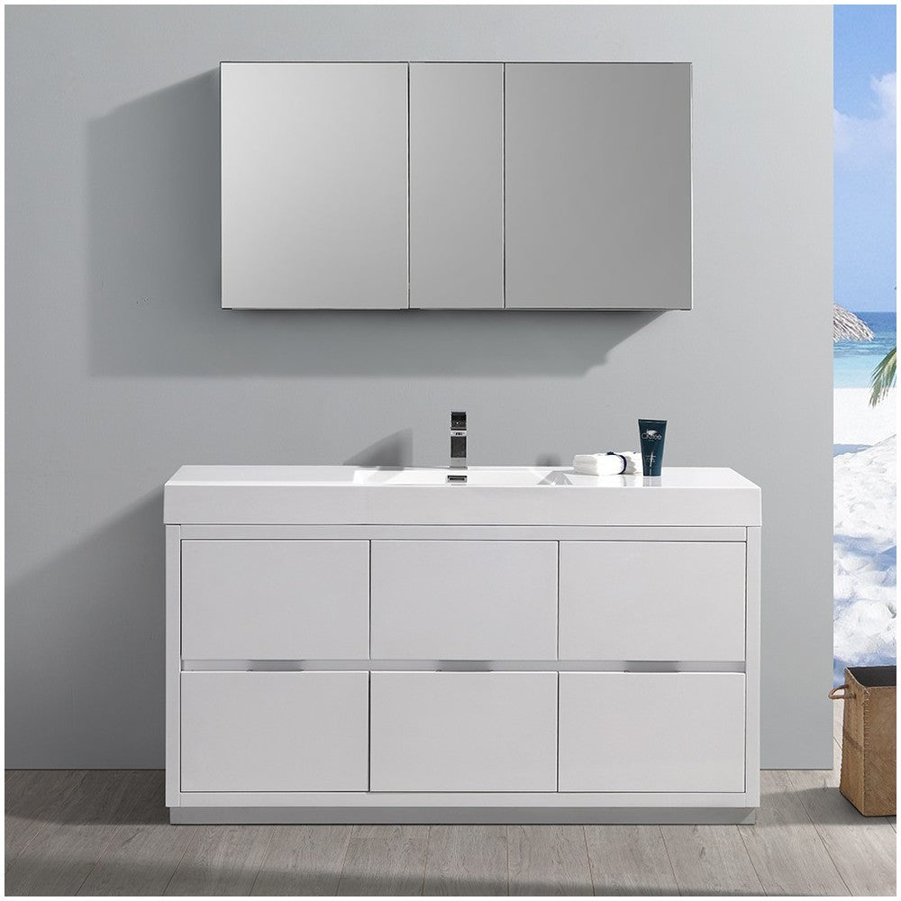 60 White Free Standing Modern Bathroom Vanity w/ Medicine Cabinet