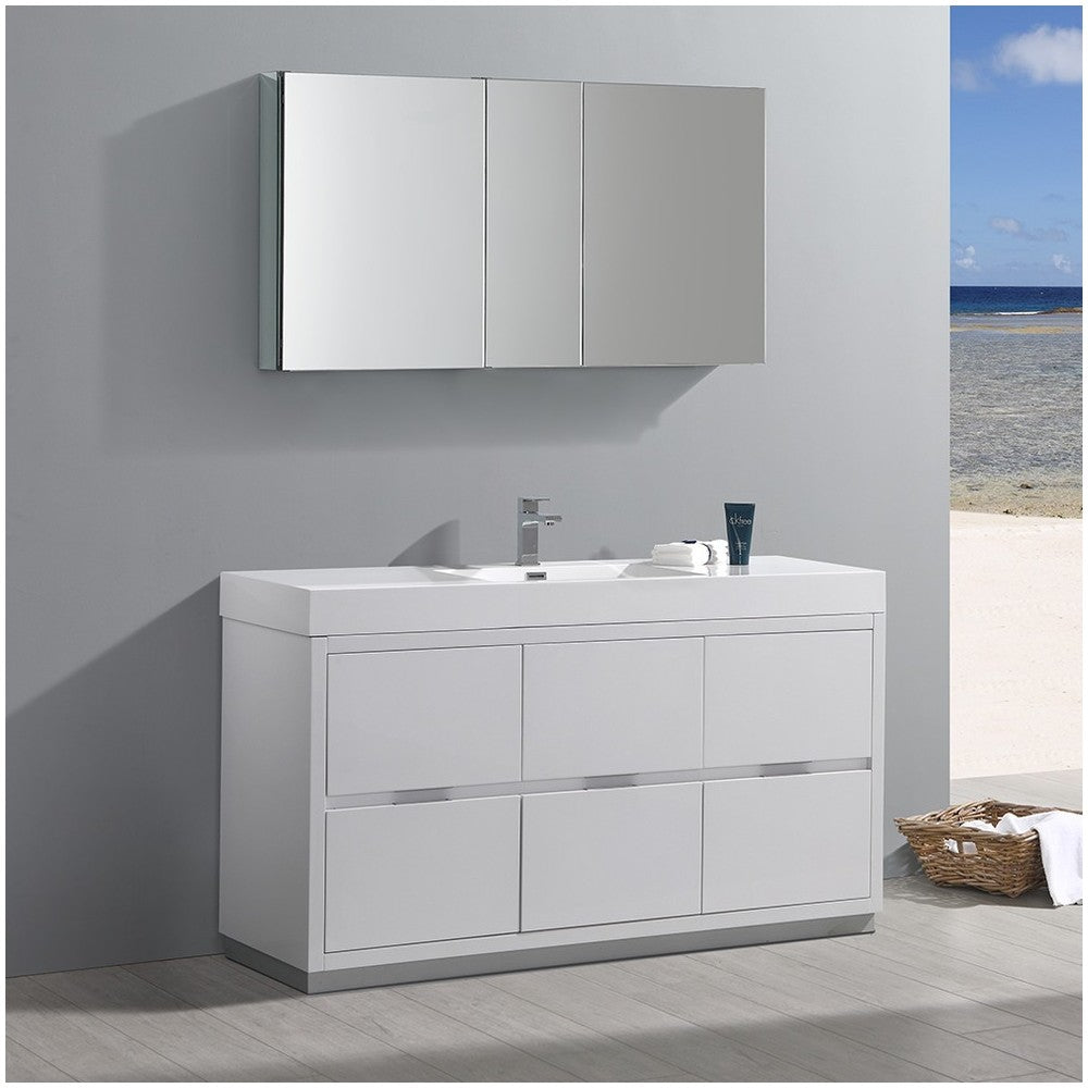 60 White Free Standing Modern Bathroom Vanity w/ Medicine Cabinet