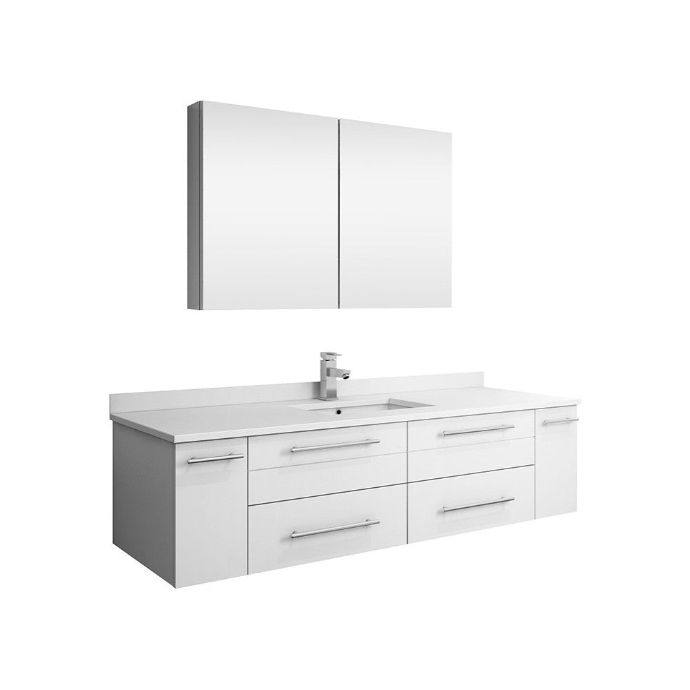 60 White Wall Hung Single Undermount Sink Bathroom Vanity w/ Medicine Cabinet