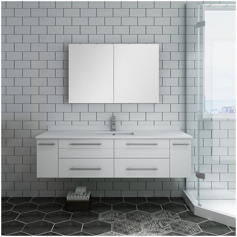 60 White Wall Hung Single Undermount Sink Bathroom Vanity w/ Medicine Cabinet