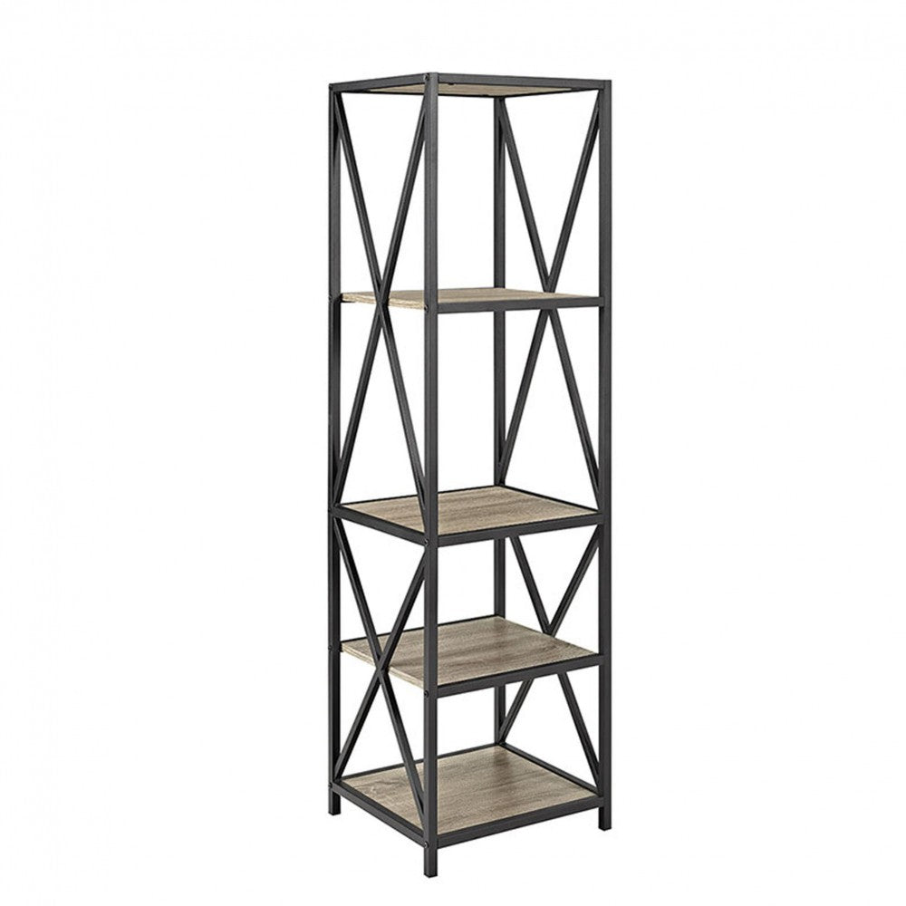 61" Metal X Wood Bookshelf - Driftwood