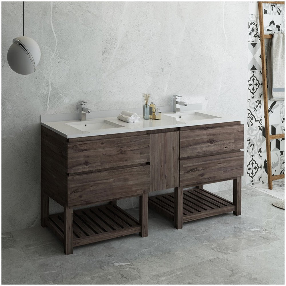 70 Floor Standing Open Bottom Double Sink Bathroom Cabinet, FCB31-301230ACA-FS
