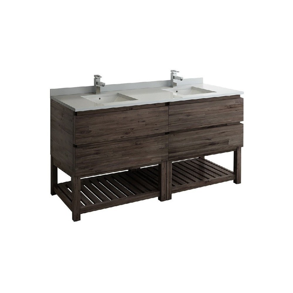 70 Floor Standing Open Bottom Double Sink Bathroom Cabinet, FCB31-3636ACA-FS