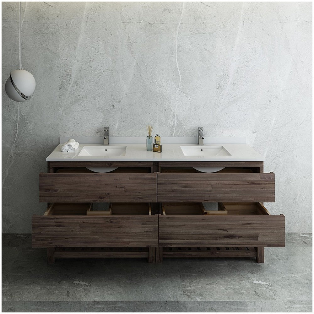 70 Floor Standing Open Bottom Double Sink Bathroom Cabinet, FCB31-3636ACA-FS