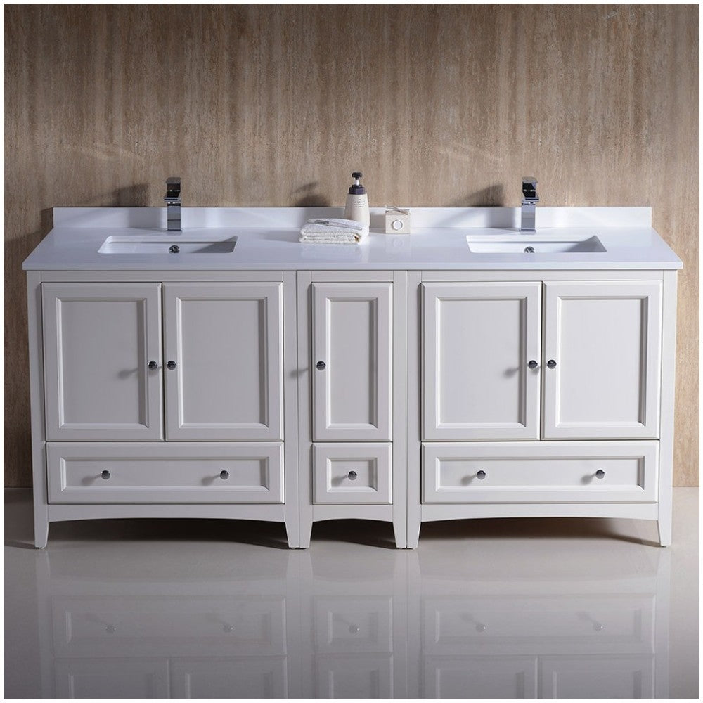 72 Antique White Traditional Dbl Sink Bathroom Cabinets, Top, Sinks, FCB20
