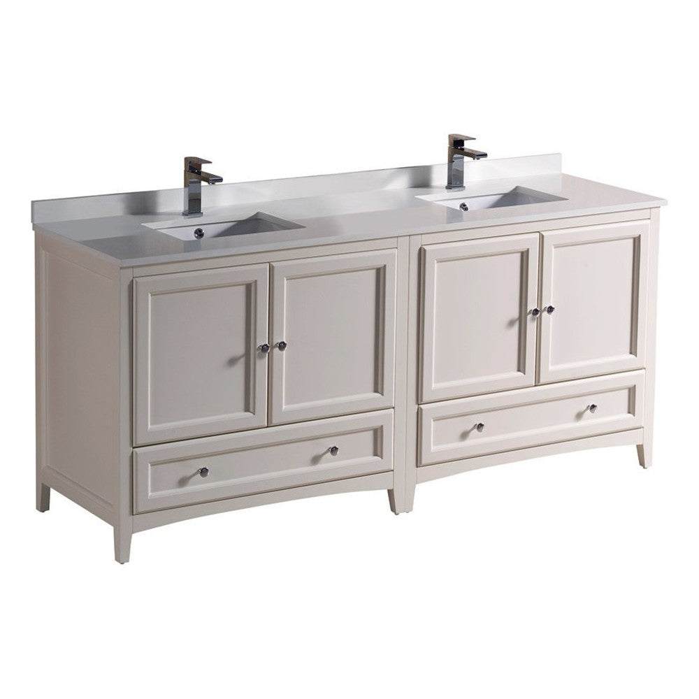 72 Antique White Traditional Dbl Sink Bathroom Cabinets, Top, Sinks