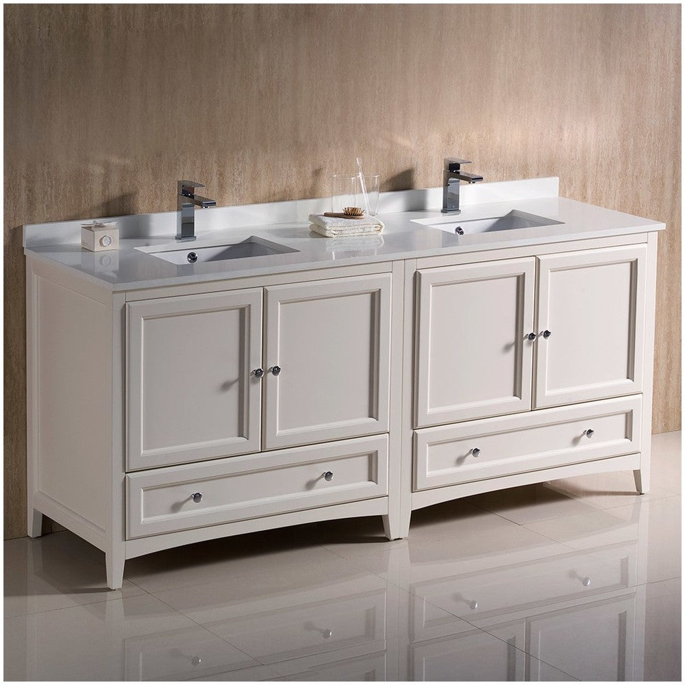 72 Antique White Traditional Dbl Sink Bathroom Cabinets, Top, Sinks