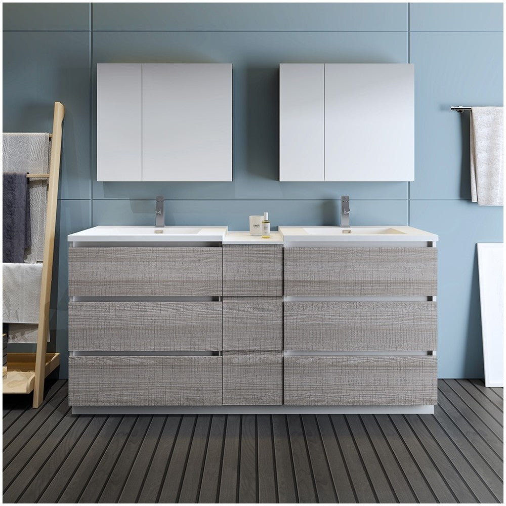72 Ash Gray Free Standing Dbl Sink Bathroom Vanity, Medicine Cabinet