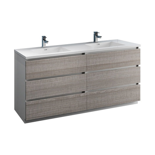 72 Ash Gray Free Standing Modern Bathroom Cabinet w/ Integrated Double Sink