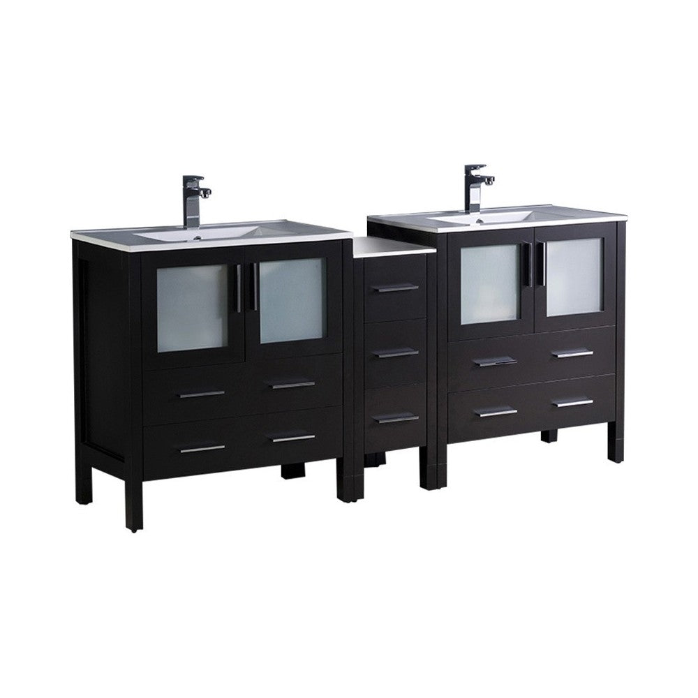 72 Espresso Double Sink Bathroom Vanity w/ Side Cabinet & Integrated Sinks