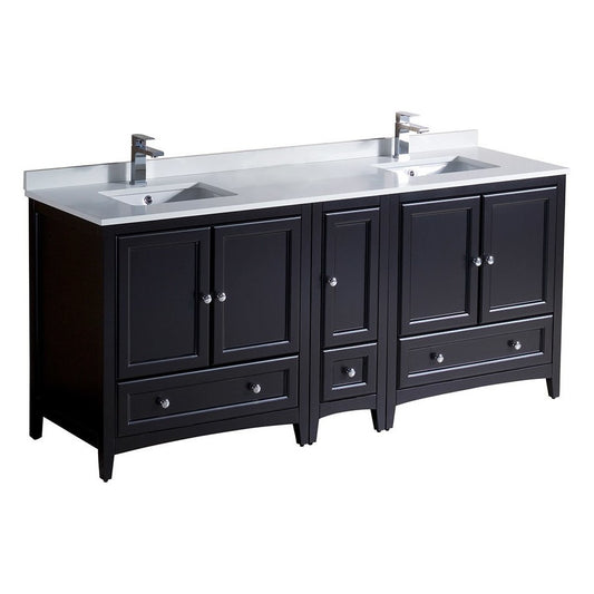 72 Espresso Traditional Dbl Sink Bathroom Cabinets, Top, Sinks, FCB20