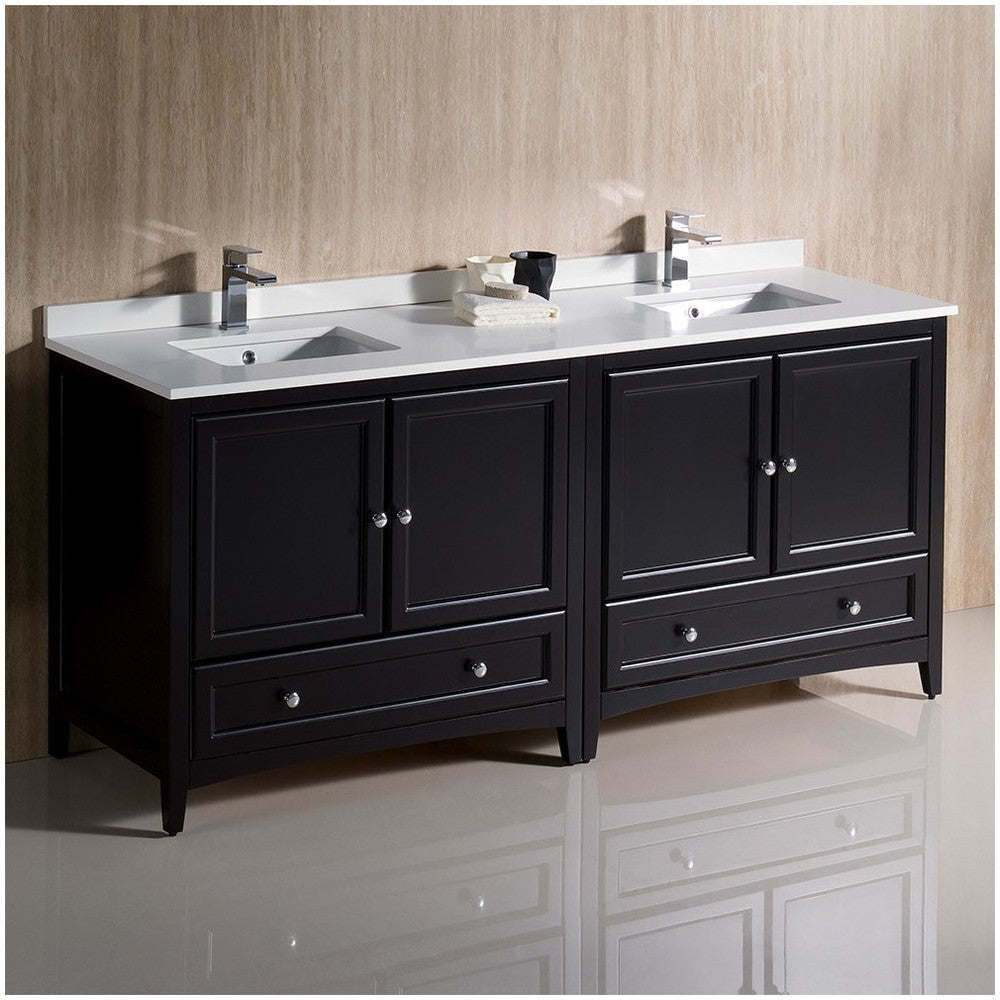 72 Espresso Traditional Dbl Sink Bathroom Cabinets, Top, Sinks