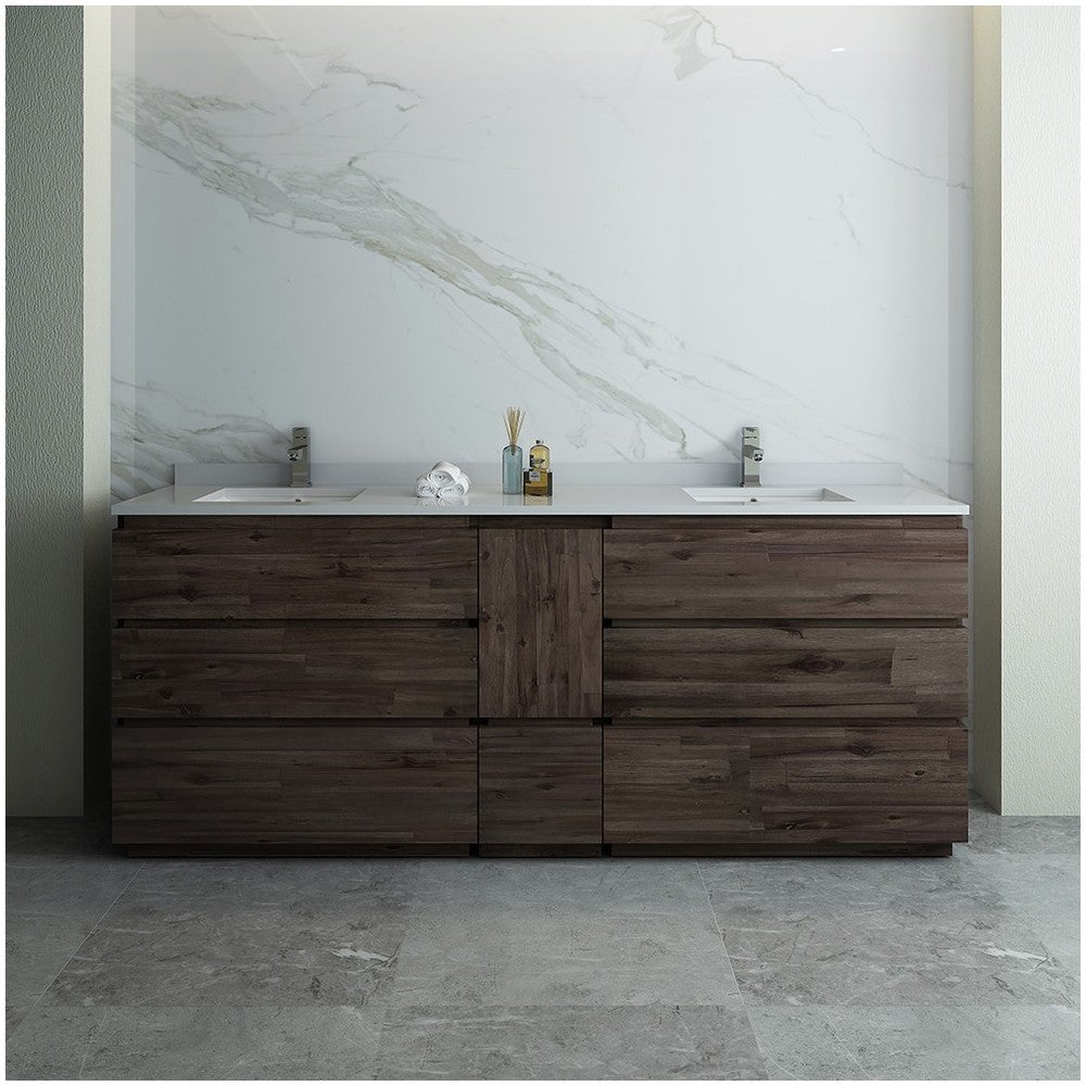 72 Floor Standing Dbl Sink Bathroom Cabinet, Top, Sinks, Wood