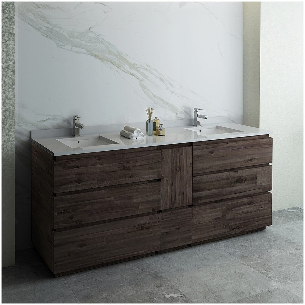 72 Floor Standing Dbl Sink Bathroom Cabinet, Top, Sinks, Wood