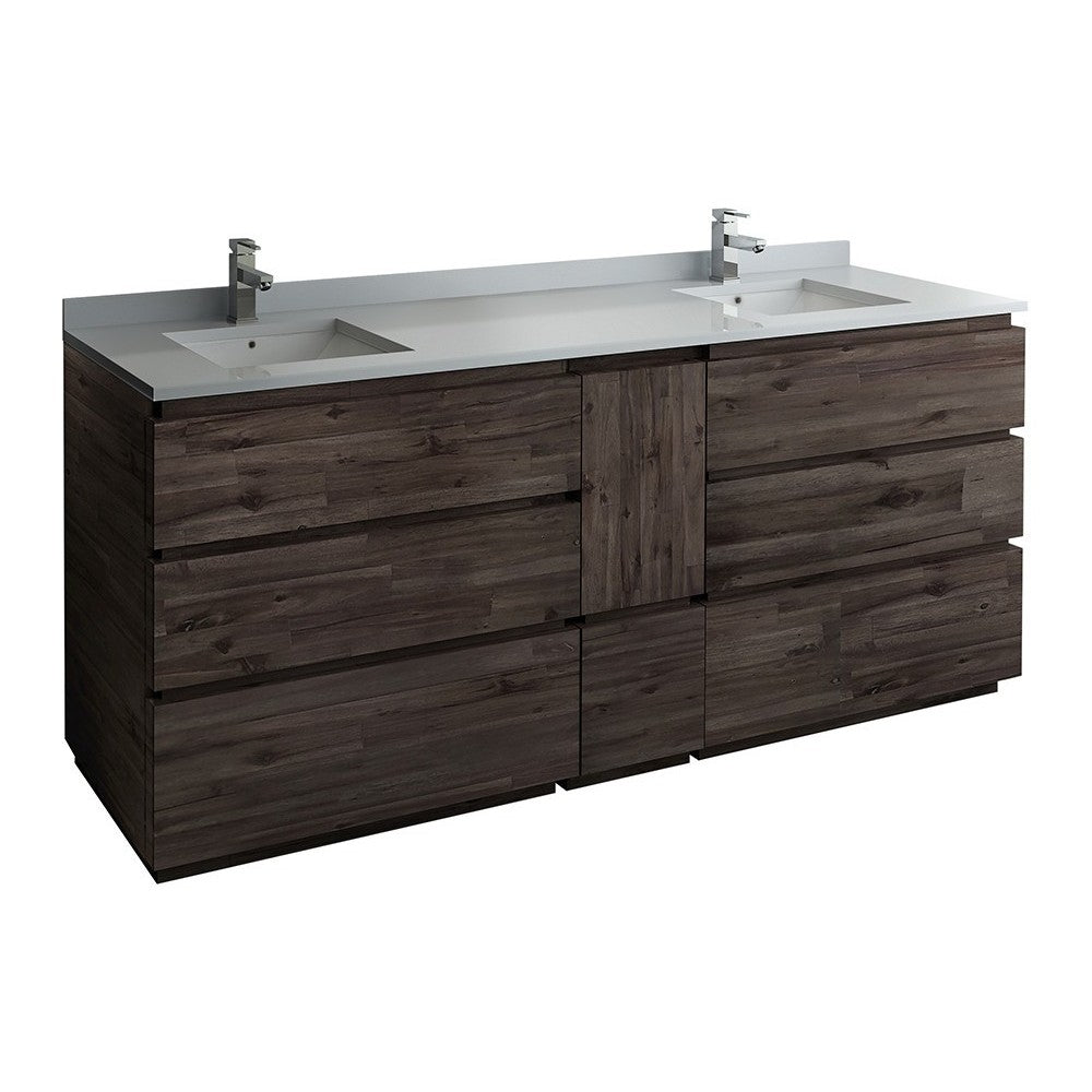 72 Floor Standing Dbl Sink Bathroom Cabinet, Top, Sinks, Wood
