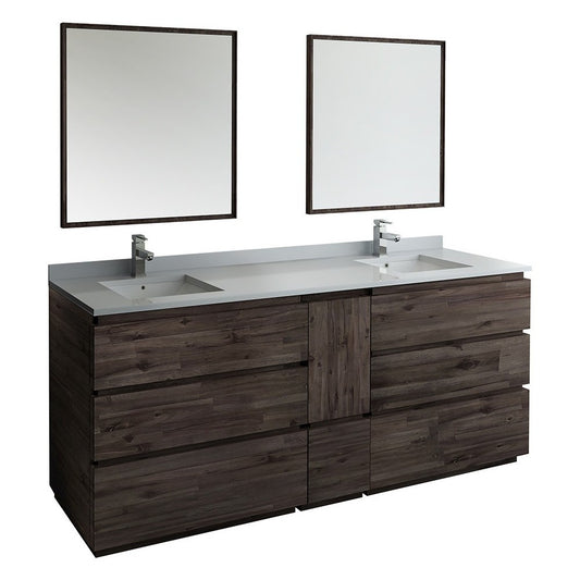 72 Floor Standing Double Sink Bathroom Vanity w/ Mirrors, FVN31-301230ACA-FC