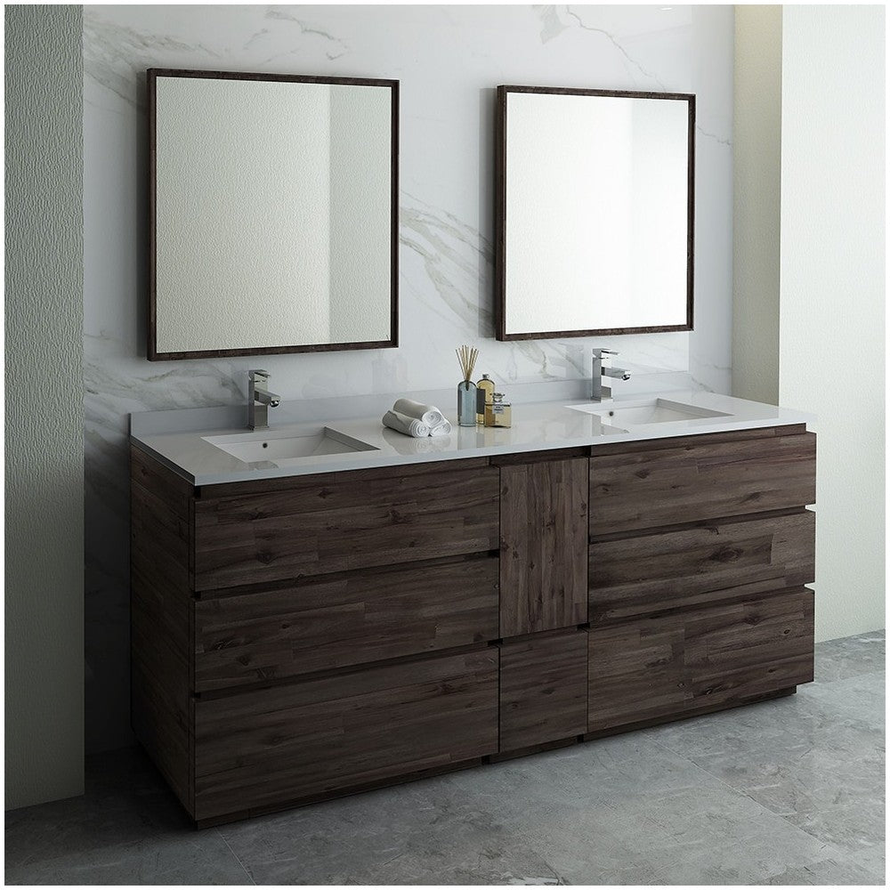 72 Floor Standing Double Sink Bathroom Vanity w/ Mirrors, FVN31-301230ACA-FC