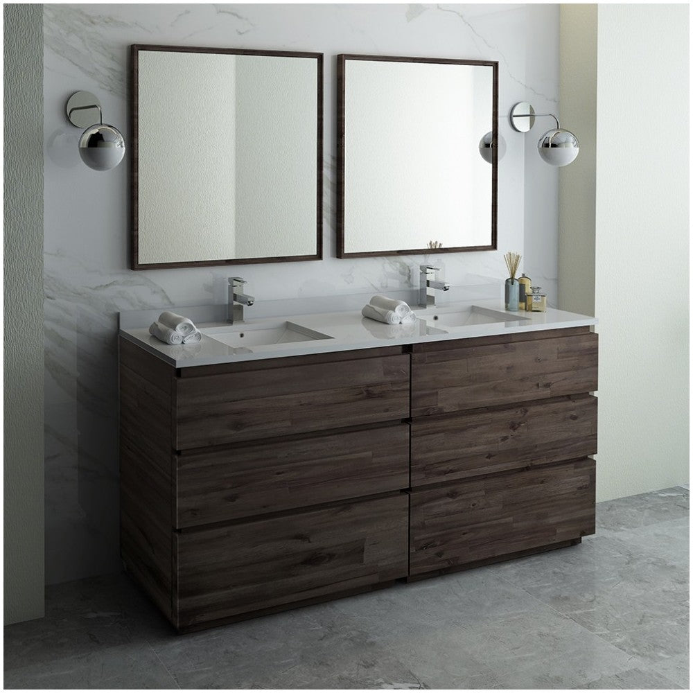 72 Floor Standing Double Sink Bathroom Vanity w/ Mirrors, FVN31-3636ACA-FC