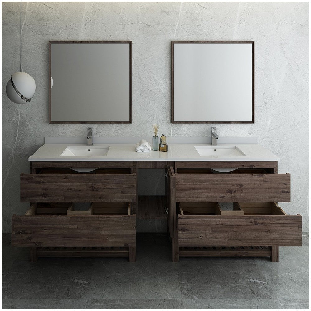 72 Floor Standing Double Sink Modern Bathroom Vanity w/ Open Bottom & Mirrors