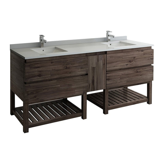 72 Floor Standing Open Bottom Dbl Sink Bathroom Cabinet, Top, Sinks, Wood