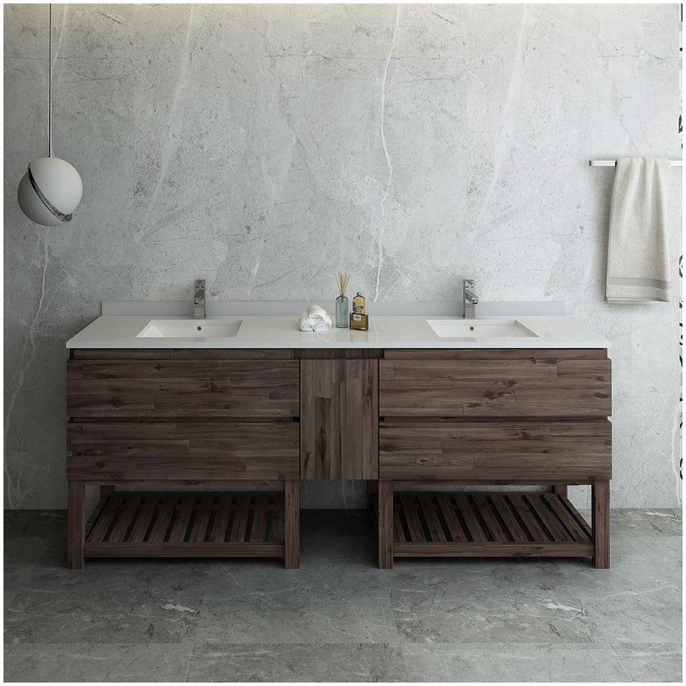 72 Floor Standing Open Bottom Dbl Sink Bathroom Cabinet, Top, Sinks, Wood