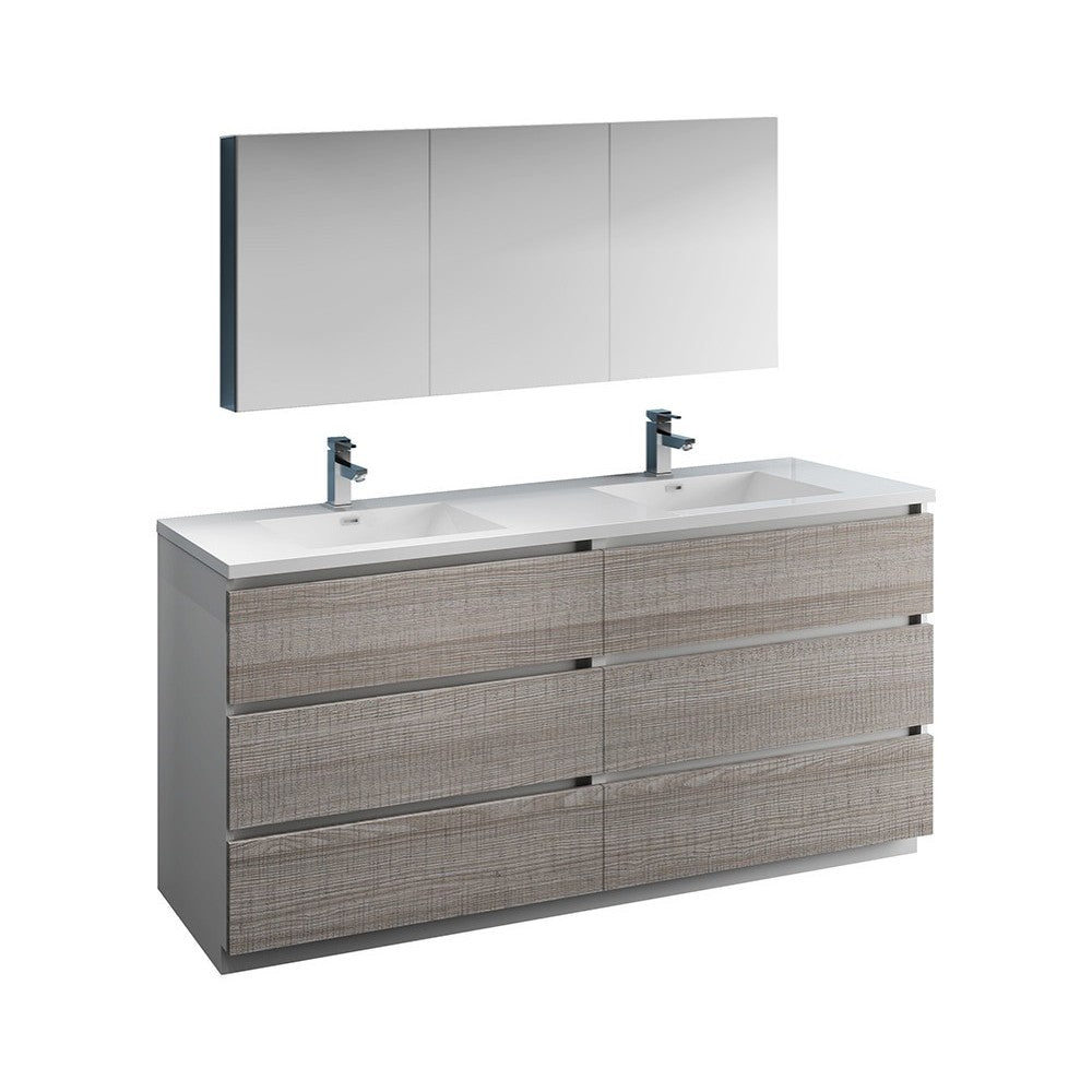 72 Gray Free Standing Dbl Sink Bathroom Vanity, Medicine Cabinet, FVN93-3636HA-D