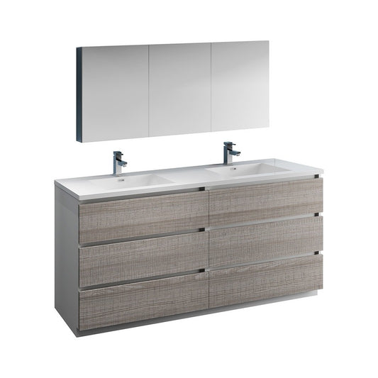 72 Gray Free Standing Dbl Sink Bathroom Vanity, Medicine Cabinet, FVN93-3636HA-D