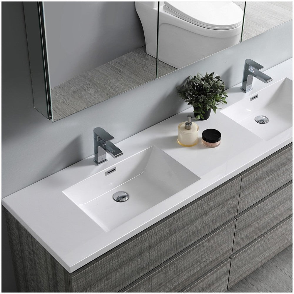 72 Gray Free Standing Dbl Sink Bathroom Vanity, Medicine Cabinet, FVN93-3636HA-D
