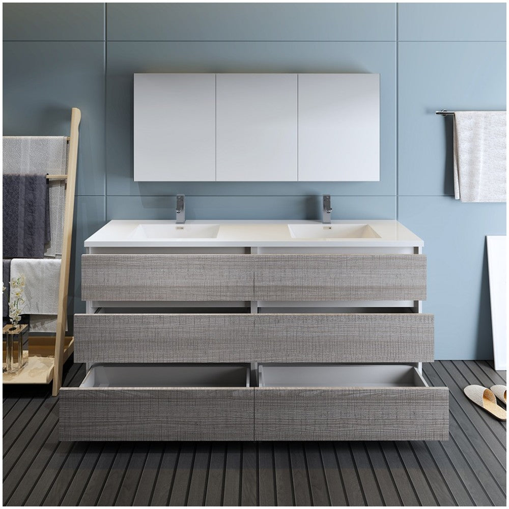 72 Gray Free Standing Dbl Sink Bathroom Vanity, Medicine Cabinet, FVN93-3636HA-D