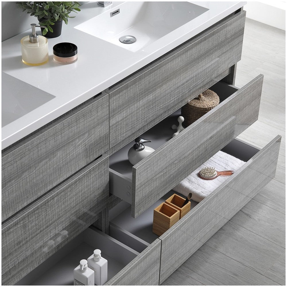 72 Gray Free Standing Dbl Sink Bathroom Vanity, Medicine Cabinet, FVN93-3636HA-D