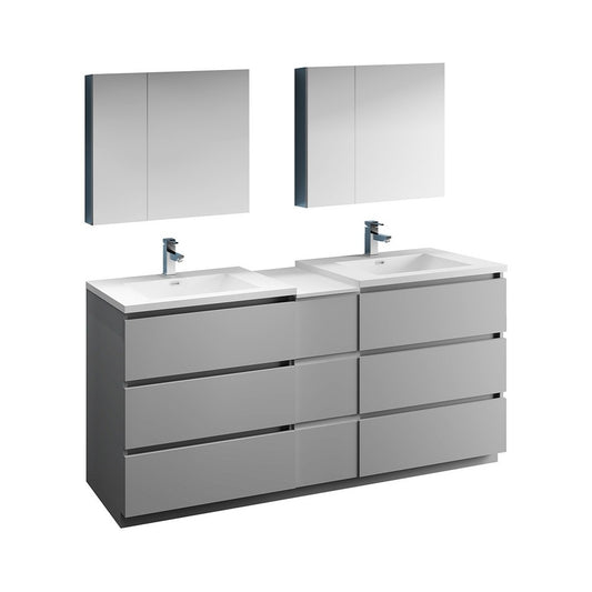 72 Gray Free Standing Dbl Sink Bathroom Vanity, Medicine Cabinet