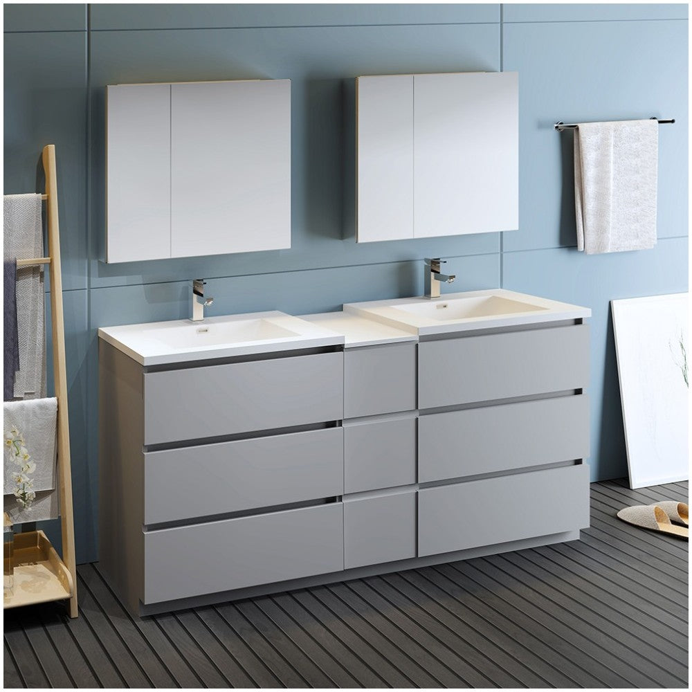 72 Gray Free Standing Dbl Sink Bathroom Vanity, Medicine Cabinet
