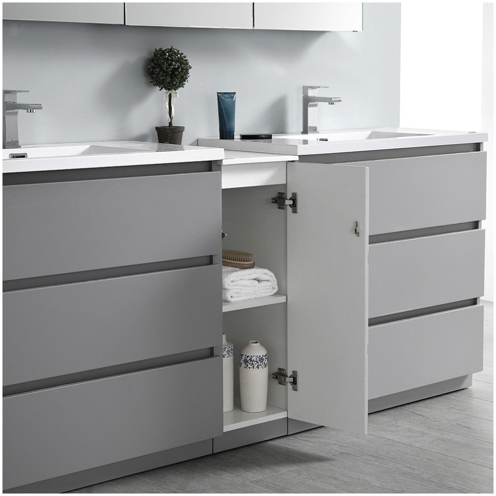 72 Gray Free Standing Dbl Sink Bathroom Vanity, Medicine Cabinet