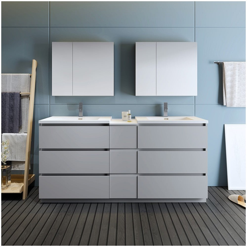 72 Gray Free Standing Dbl Sink Bathroom Vanity, Medicine Cabinet