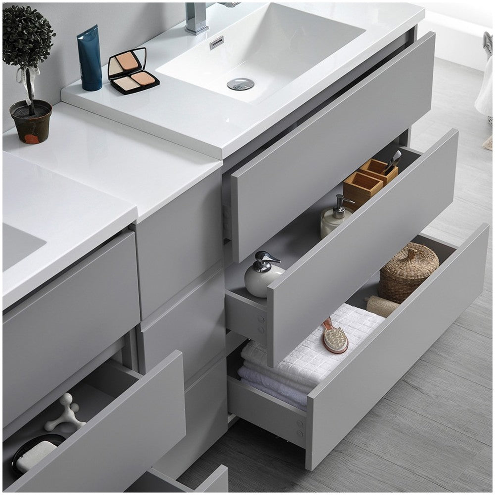 72 Gray Free Standing Dbl Sink Bathroom Vanity, Medicine Cabinet