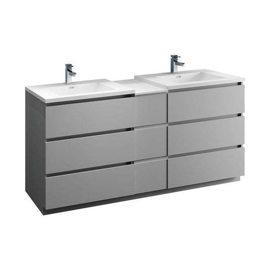 72 Gray Free Standing Double Sink Modern Bathroom Cabinet w/ Integrated Sinks