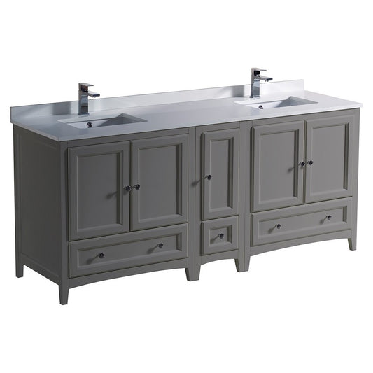 72 Gray Traditional Dbl Sink Bathroom Cabinets, Top, Sinks, FCB20-301230GR-CWH-U
