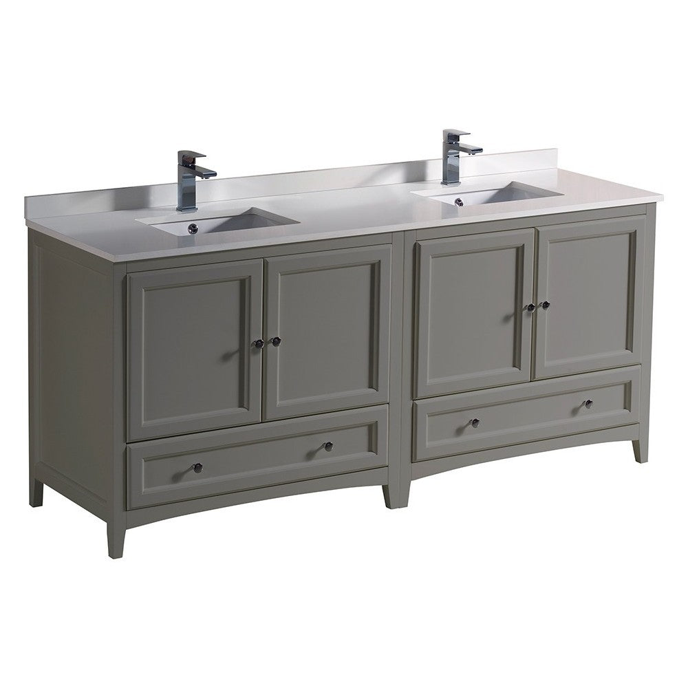 72 Gray Traditional Dbl Sink Bathroom Cabinets, Top & Sinks, FCB20-3636GR-CWH-U
