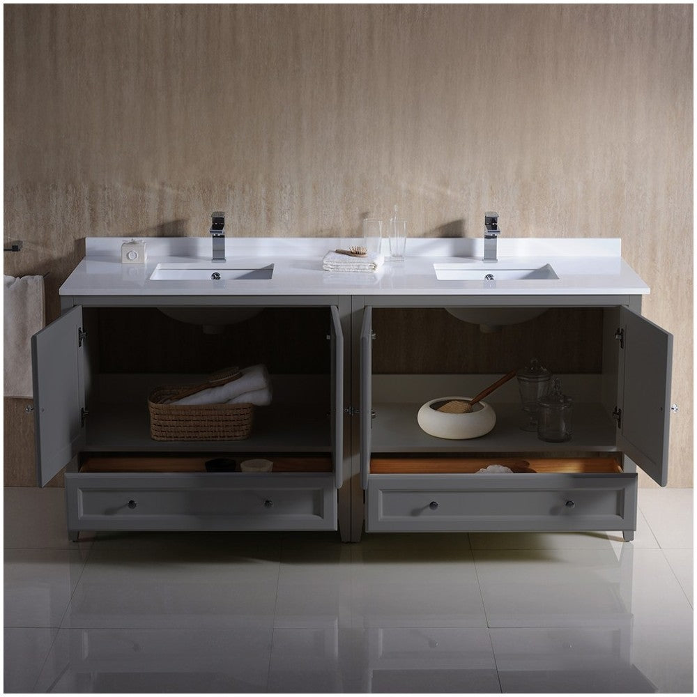 72 Gray Traditional Dbl Sink Bathroom Cabinets, Top & Sinks, FCB20-3636GR-CWH-U