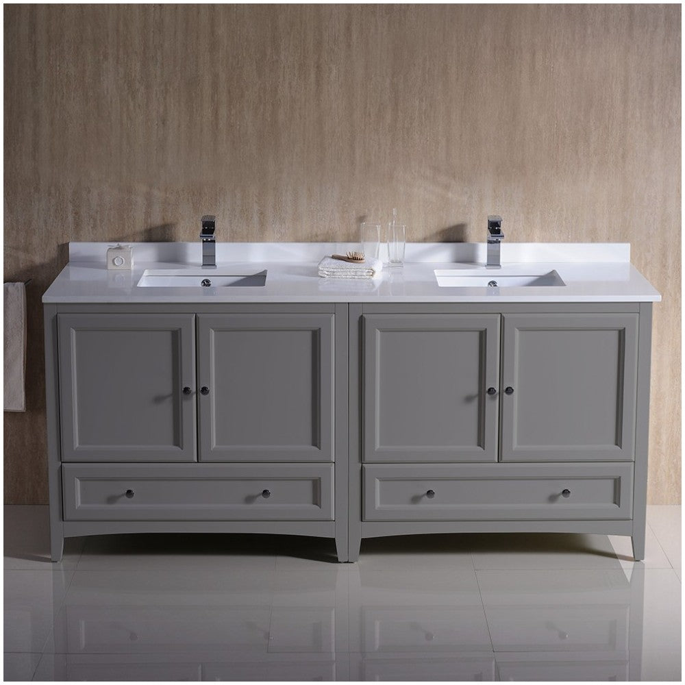 72 Gray Traditional Dbl Sink Bathroom Cabinets, Top & Sinks, FCB20-3636GR-CWH-U