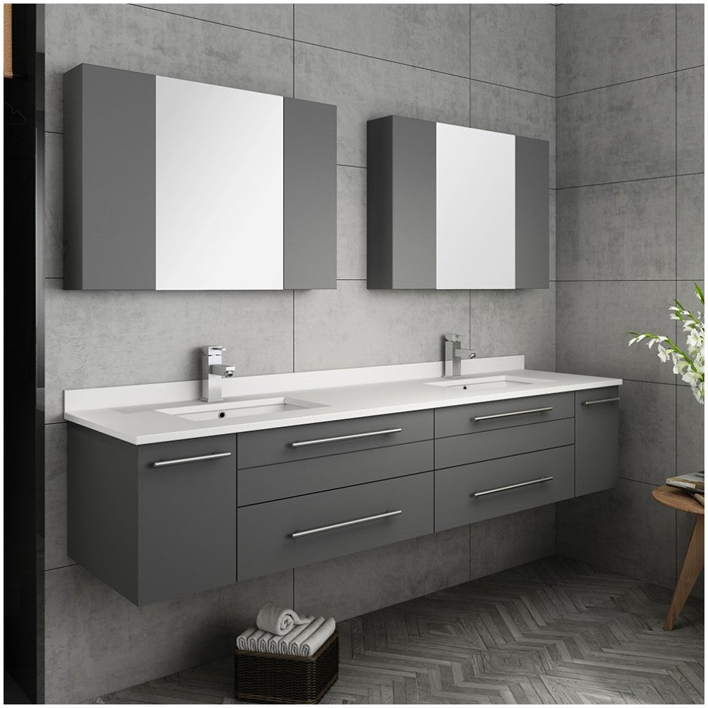 72 Gray Wall Hung Double Undermount Sink Bathroom Vanity w/ Medicine Cabinets