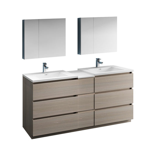 72 Gray Wood Free Standing Dbl Sink Bathroom Vanity, Medicine Cabinet
