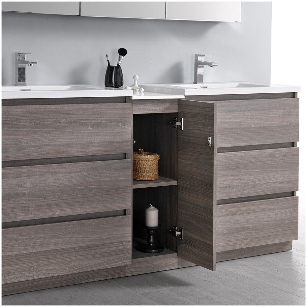 72 Gray Wood Free Standing Dbl Sink Bathroom Vanity, Medicine Cabinet