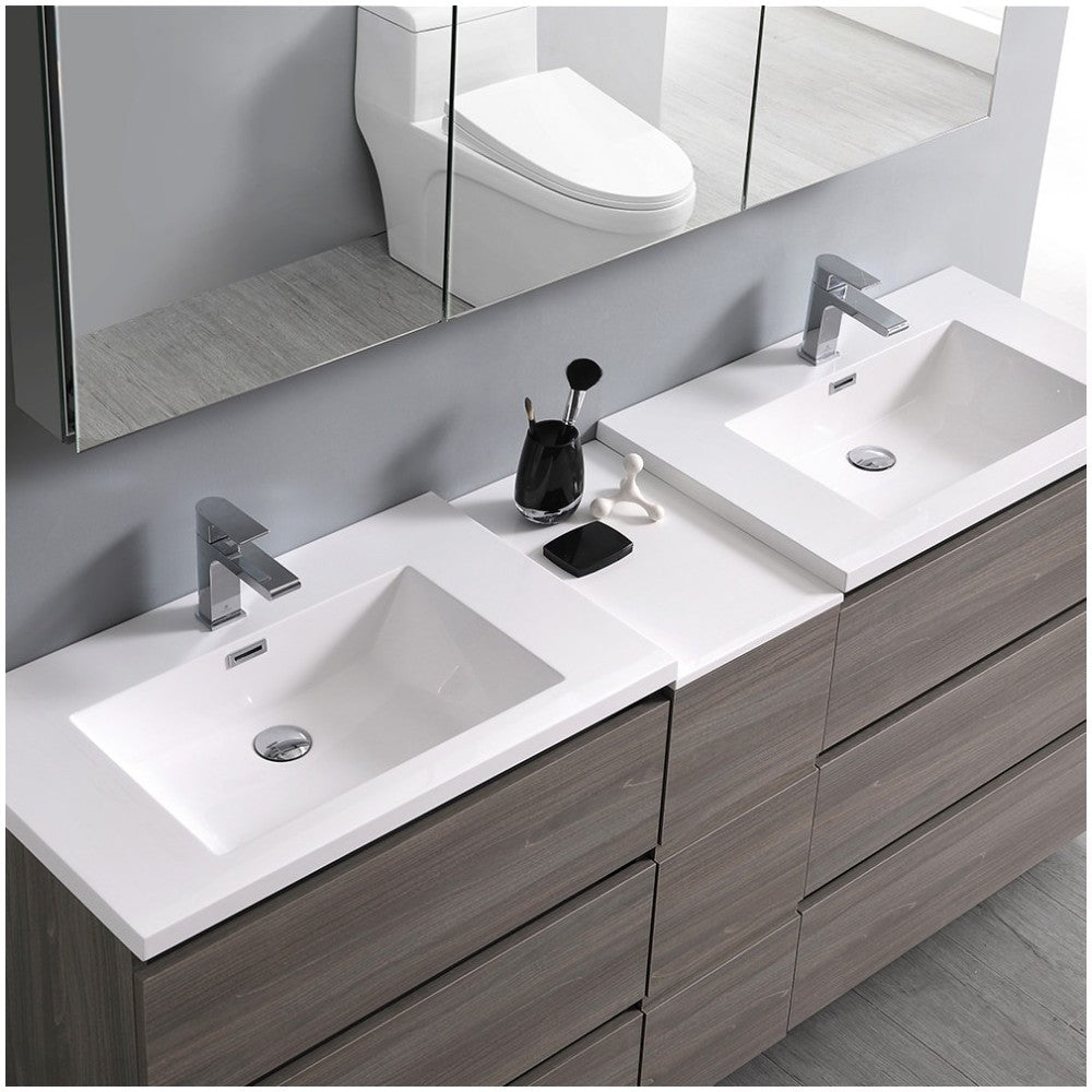 72 Gray Wood Free Standing Dbl Sink Bathroom Vanity, Medicine Cabinet