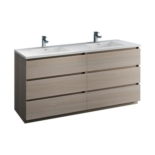 72 Gray Wood Free Standing Modern Bathroom Cabinet w/ Integrated Double Sink