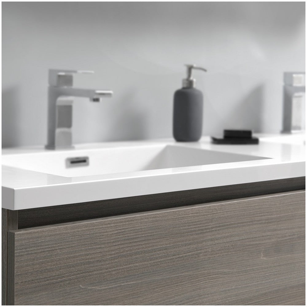 72 Gray Wood Free Standing Modern Bathroom Cabinet w/ Integrated Double Sink